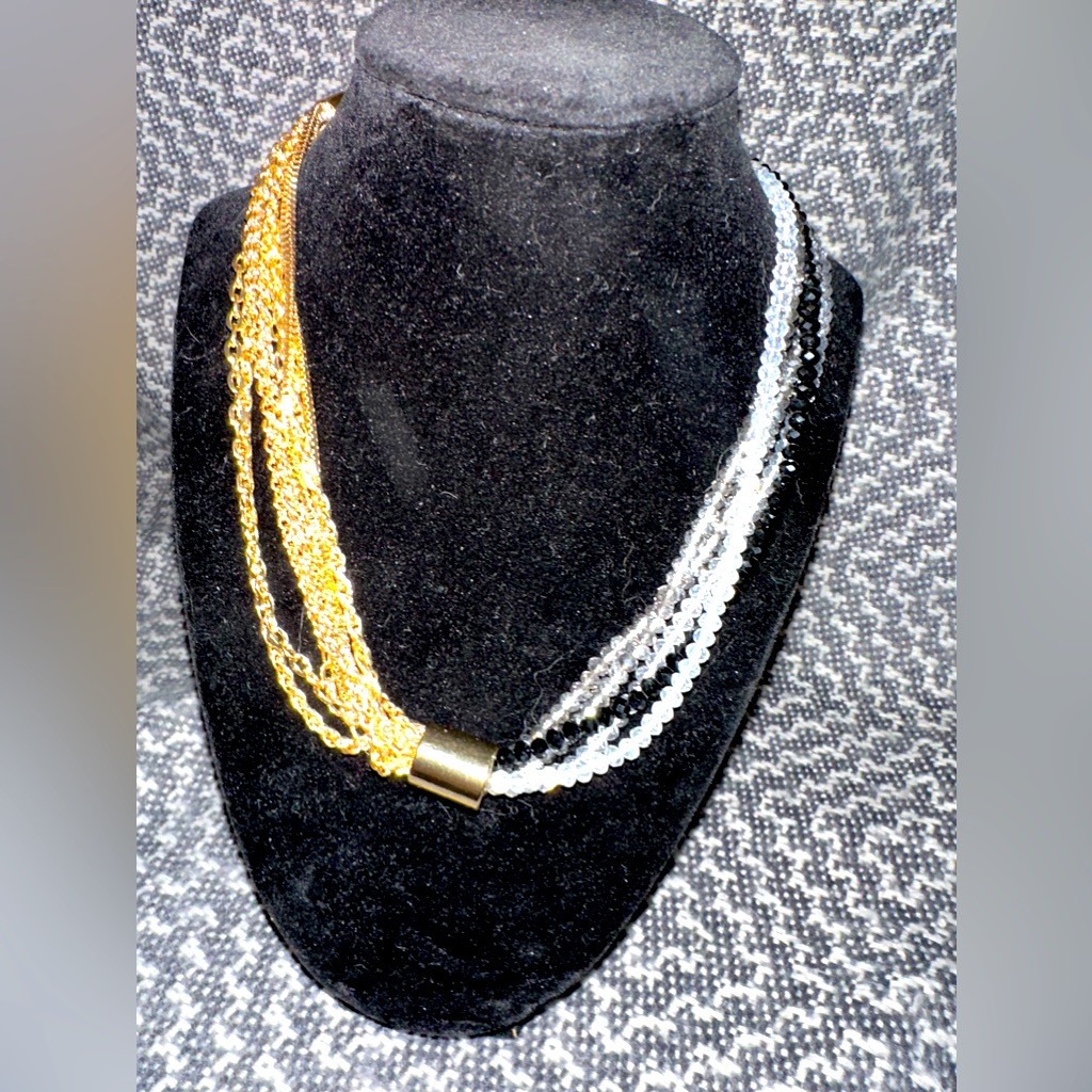 Nwt A New Day Necklace With Clear Black Colored Ab Crystals Gold Tone Chains 14$